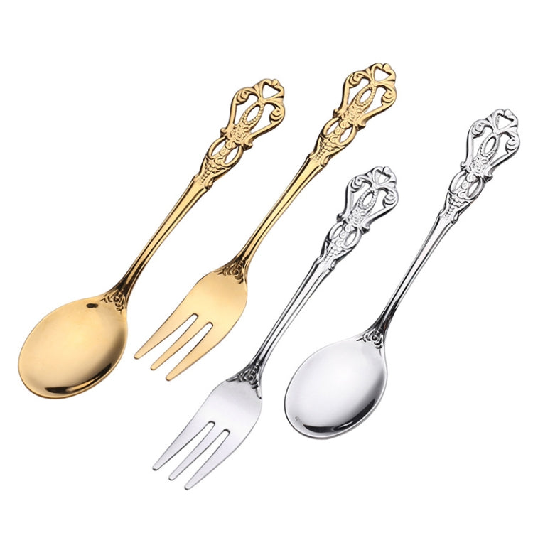 2pcs /Pack Retro Openwork Carved Dessert Spoon Fork Set Engraved Cutlery Gift Box