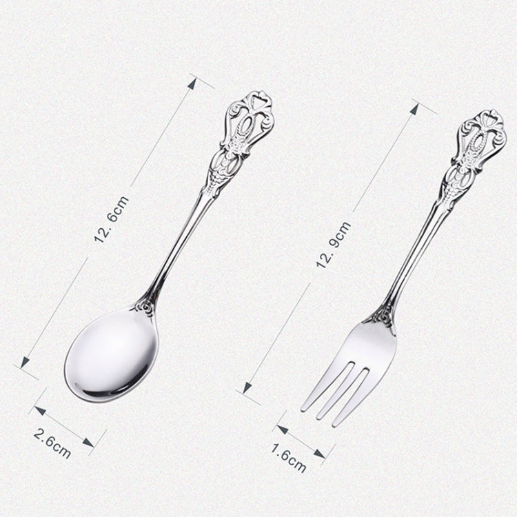 2pcs /Pack Retro Openwork Carved Dessert Spoon Fork Set Engraved Cutlery Gift Box