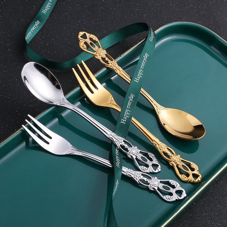2pcs /Pack Retro Openwork Carved Dessert Spoon Fork Set Engraved Cutlery Gift Box