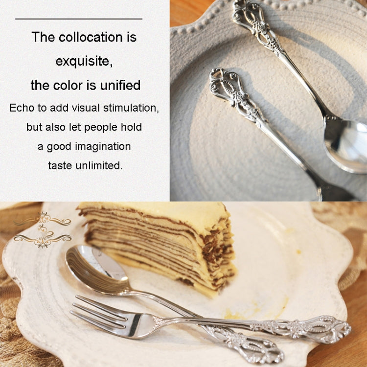 2pcs /Pack Retro Openwork Carved Dessert Spoon Fork Set Engraved Cutlery Gift Box