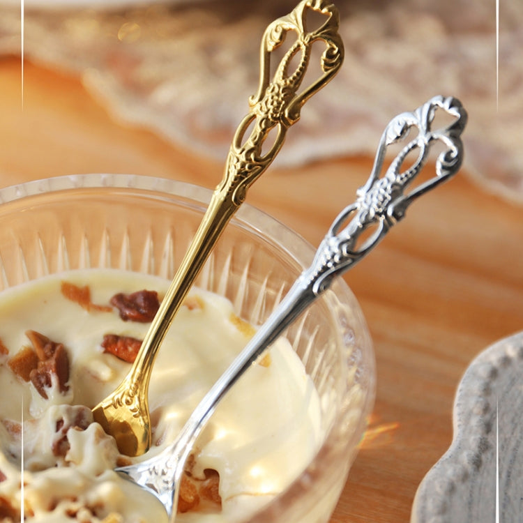 2pcs /Pack Retro Openwork Carved Dessert Spoon Fork Set Engraved Cutlery Gift Box