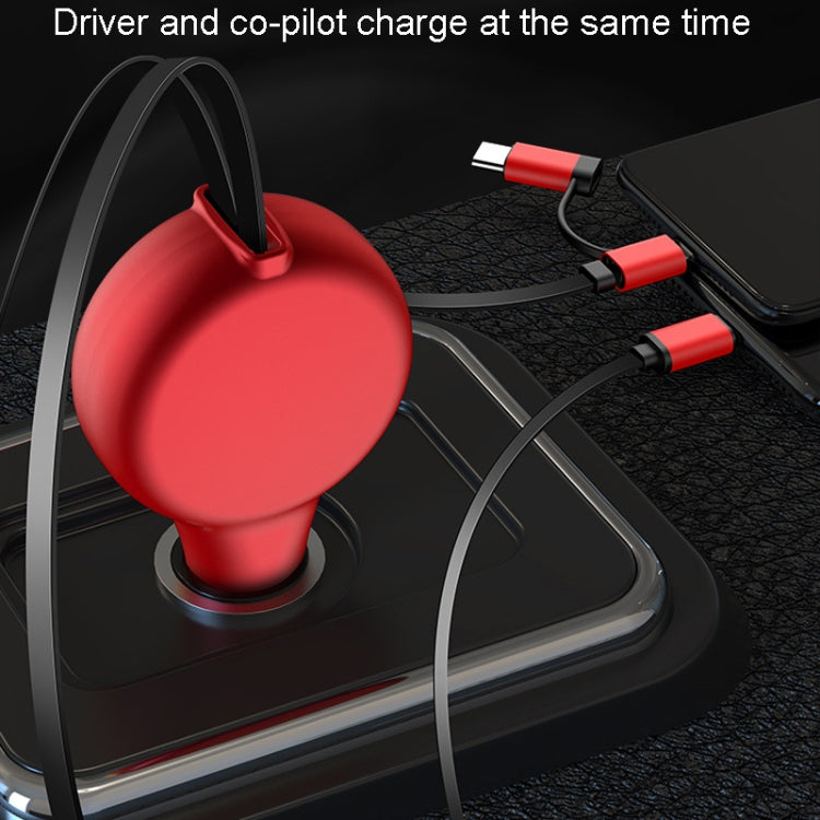 PD18W +QC 3.0 3 In 1 Retractable Car Charger With 8 Pin & Type-C/USB-C & Micro Port, 18W