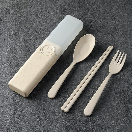 4 In 1 Portable Wheat Straw Tableware Set Outdoor Travel Storage Tableware Box