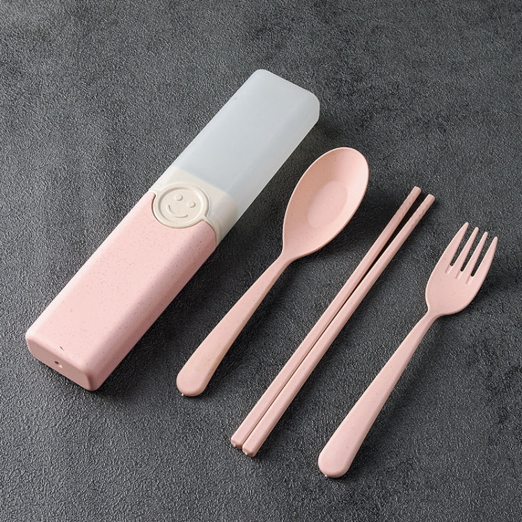 4 In 1 Portable Wheat Straw Tableware Set Outdoor Travel Storage Tableware Box