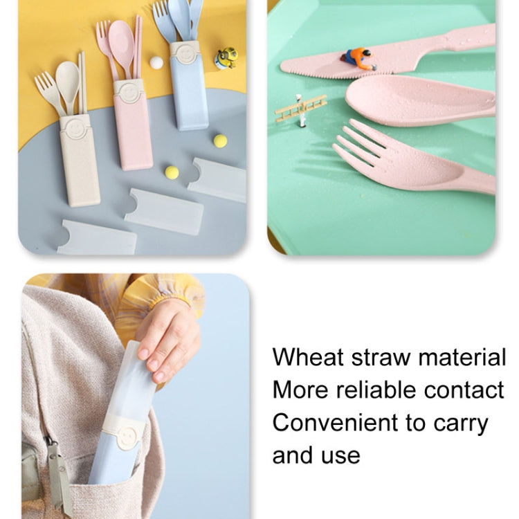 4 In 1 Portable Wheat Straw Tableware Set Outdoor Travel Storage Tableware Box