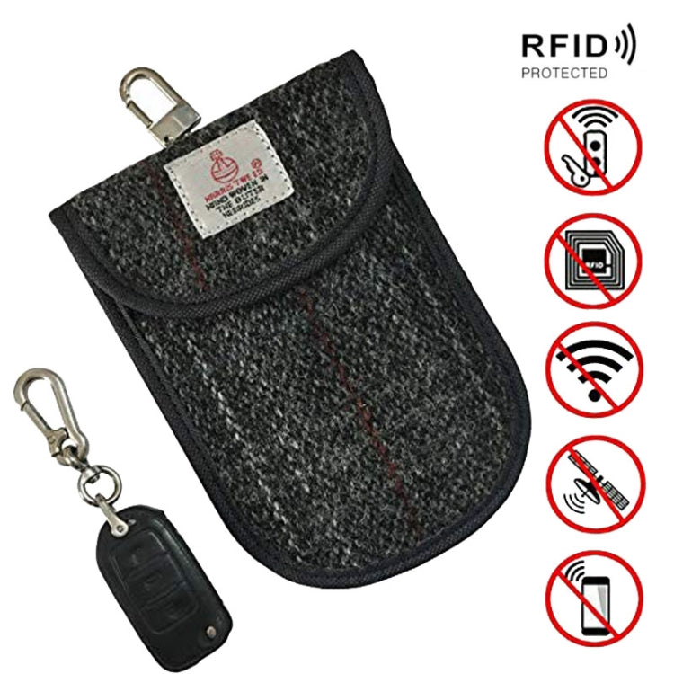 Tweed Double Layer RFID Shielded Key Bag With Keychain Anti-theft Anti-Loss Anti-Scanning Key Holder