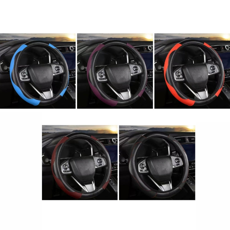 39cm Carbon Fiber Elastic Leather Without Inner Ring Car Steering Wheel Cover, Blue, Purple, Red, Claret, Black