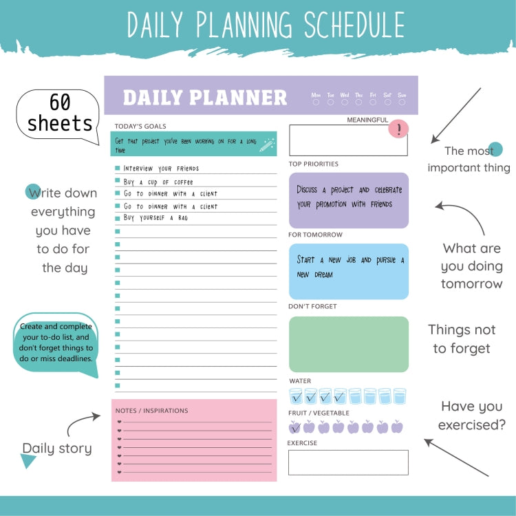 60pages /Book Weekly Planning Note Pad Schedule Time Management Planning Notebook