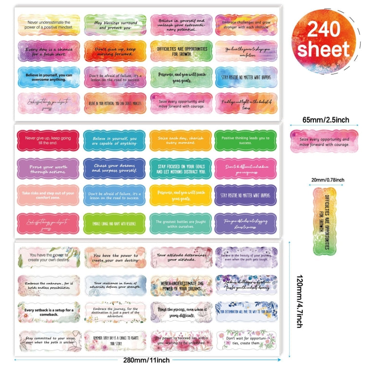 15sheets /Set 240pcs Water Color English Motivational Stickers Diary Water Cup Gift DIY Stickers