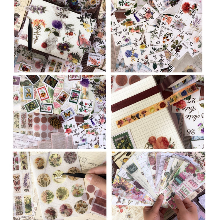 265 In 1 Retro Floral Scrapbook Set Includes A6 Notebook + Stickers + Tape + Stamps + Scrapbook Paper