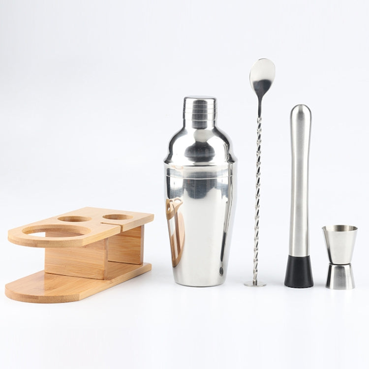 4 In 1 Stainless Steel Mixer Set With Bamboo Stand Shaker Tools