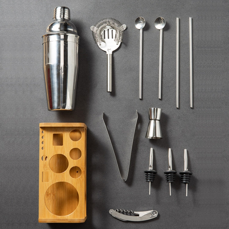 12 In 1 Stainless Steel Bartender Wooden Stand Set Cocktail Bartending Tools