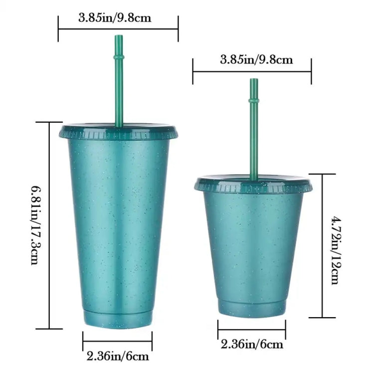 Summer Glitter Water Cup Plastic Ice Cold Drink Bottle with Straw