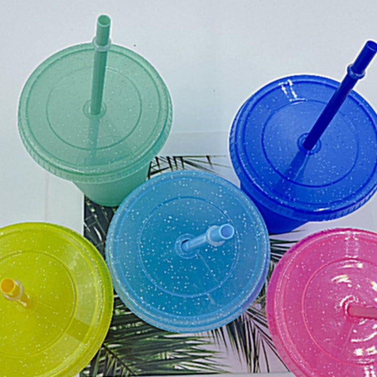 Summer Glitter Water Cup Plastic Ice Cold Drink Bottle with Straw