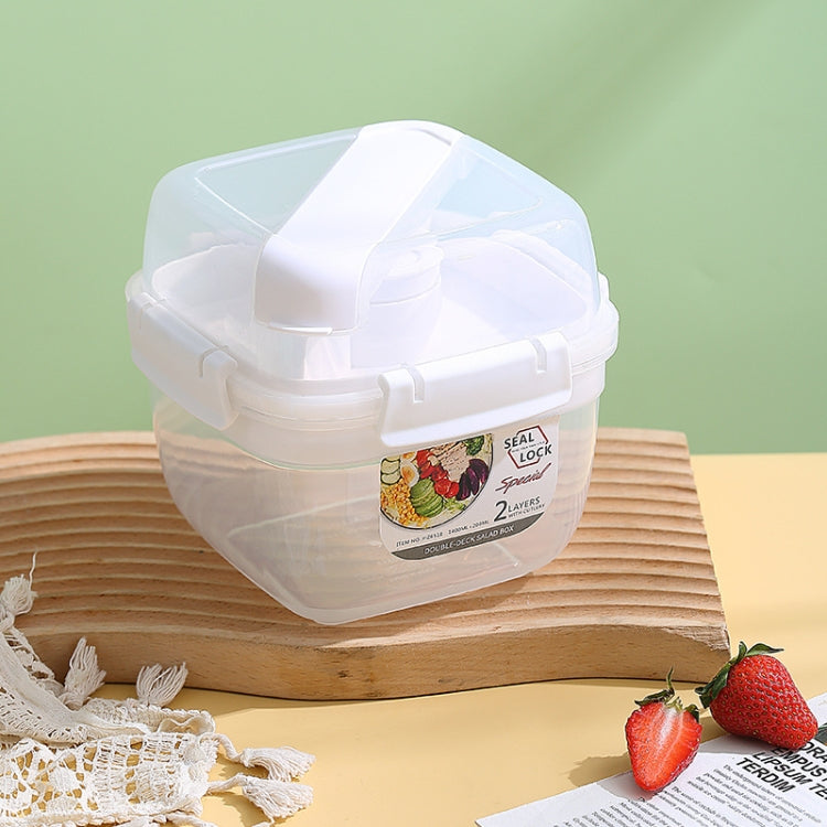 Microwaveable Double Layer Salad Container Picnic Lunch Box with Fork Spoon