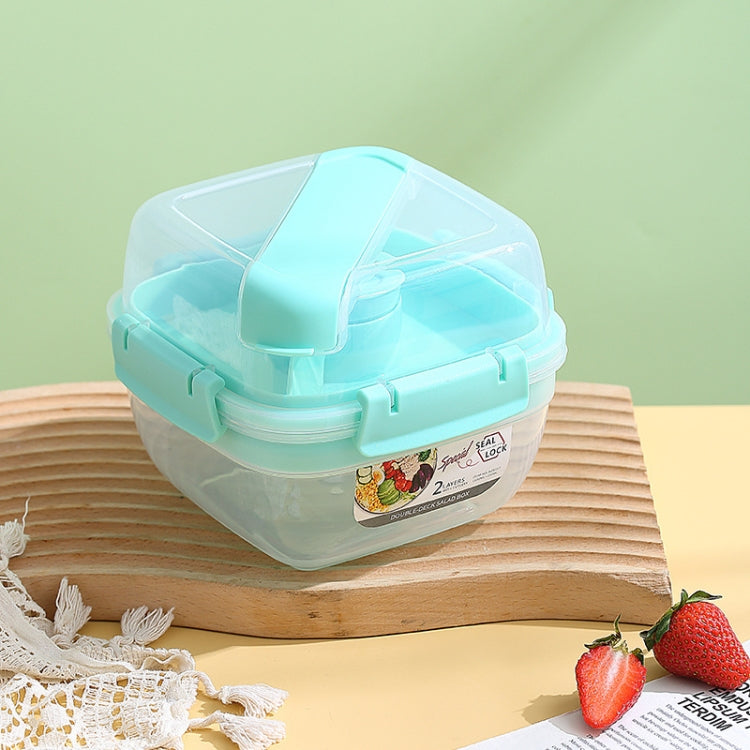 Microwaveable Double Layer Salad Container Picnic Lunch Box with Fork Spoon