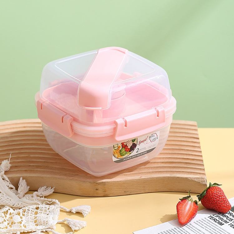 Microwaveable Double Layer Salad Container Picnic Lunch Box with Fork Spoon