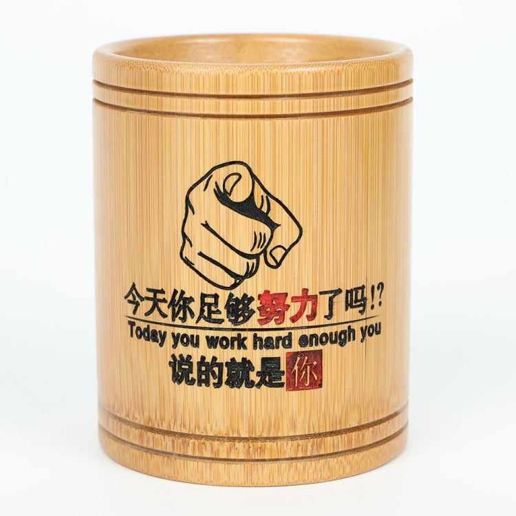 Bamboo Carved Round Pen Holder Multifunctional Desktop Storage Box