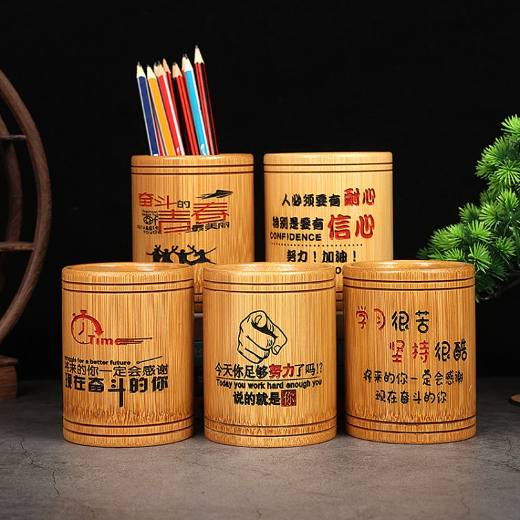Bamboo Carved Round Pen Holder Multifunctional Desktop Storage Box