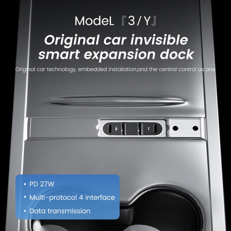 For Tesla Model 3/Y Center Control Type-C Multi-Port Fast Charging USB HUB Docking Station