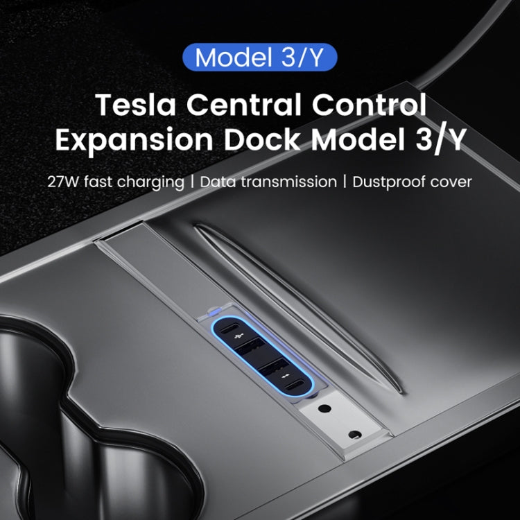 For Tesla Model 3/Y Center Control Type-C Multi-Port Fast Charging USB HUB Docking Station