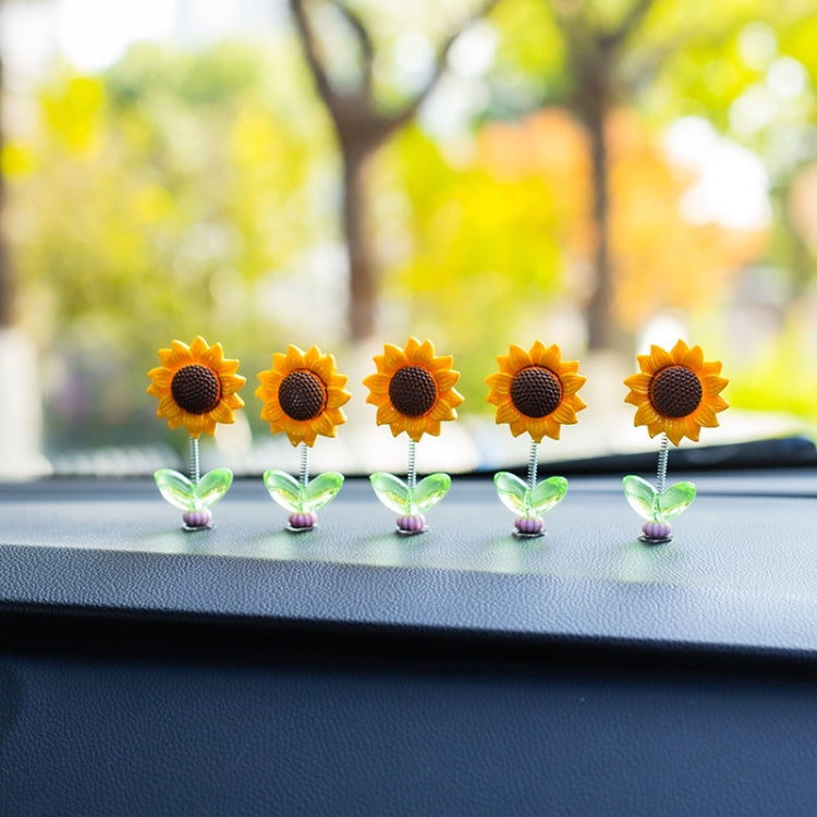 5pcs /Set Cute Sunflower Car Ornament Car Center Console Shaking Flowers Decoration