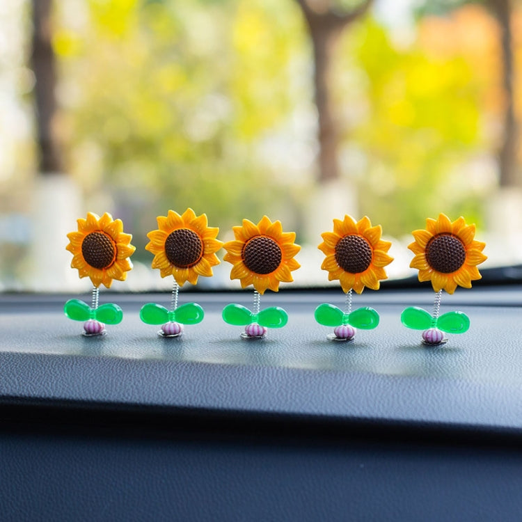 5pcs /Set Cute Sunflower Car Ornament Car Center Console Shaking Flowers Decoration