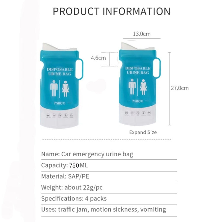 4pcs /Pack Car Disposable Emergency Rapid Coagulation Urine Bag Traffic Jam Pee Bag