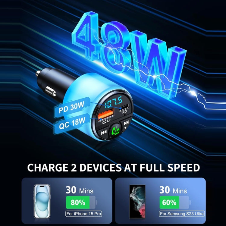 48W PD Fast Charging Car Bluetooth MP3 Player Ambient Light
