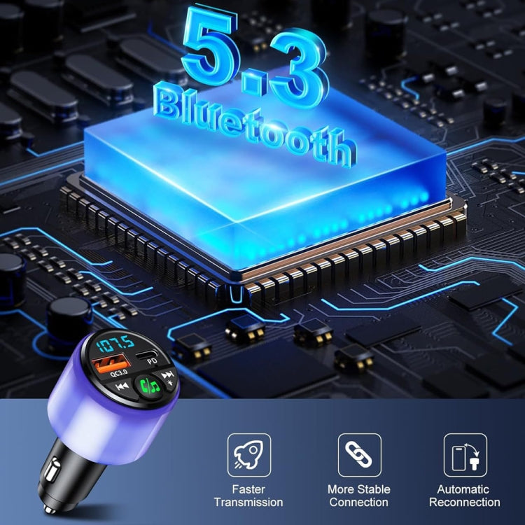 48W PD Fast Charging Car Bluetooth MP3 Player Ambient Light
