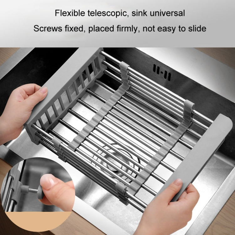 Kitchen Drainage Rack Stainless Steel Retractable Sink Shelf Flatware Storage Organizer