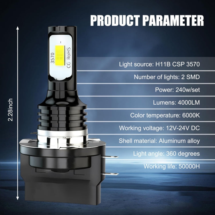 2pcs H11B 3570 2LED 80W Car Headlight Bulbs High Bright Fog Lights