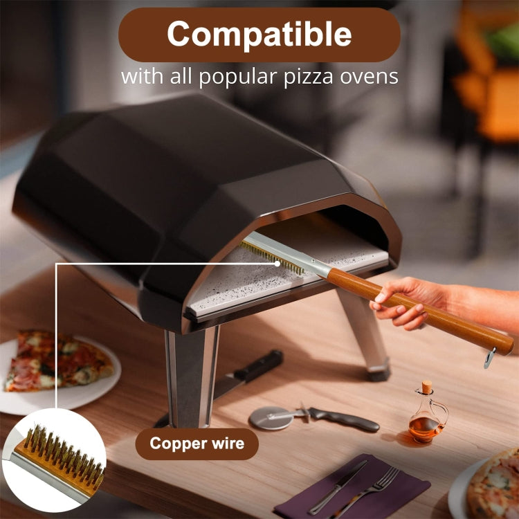 21 Inch Wooden Handle Pizza Oven Brush with Stone Scraper
