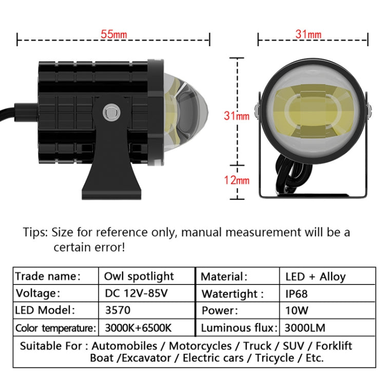1pair 12V-85V Motorcycle Headlights Dual-color Automotive LED Working Headlights