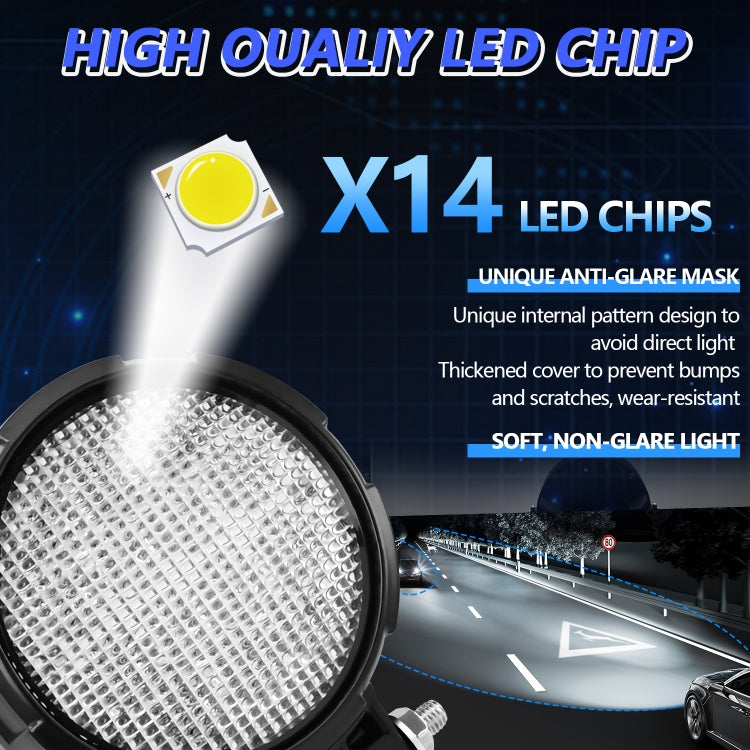 14W 9-30V Floodlight Mixed Luminous 4 Inch Round Work Light With Wire Set