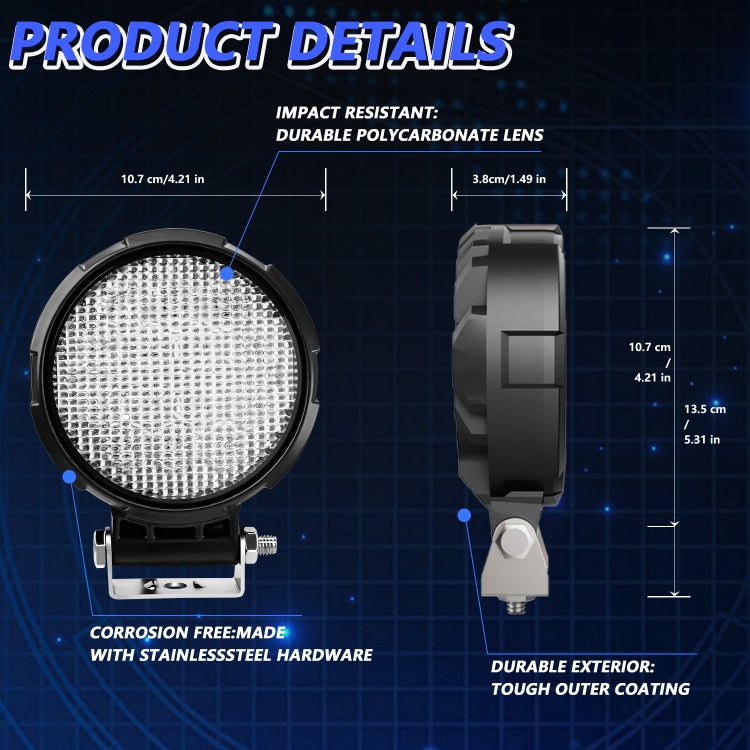 14W 9-30V Floodlight Mixed Luminous 4 Inch Round Work Light With Wire Set