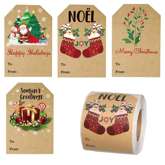 200pcs/Roll Christmas Decoration Stickers Holiday Gift Tag Tape