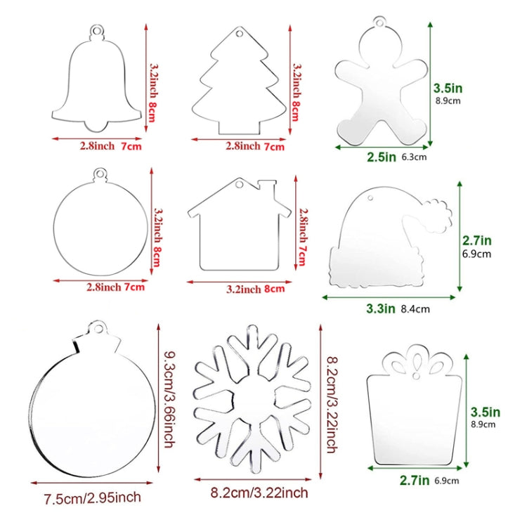 10pcs Clear Acrylic Christmas Decoration Hangers DIY Blank Xmas Tree Ornament With Rope