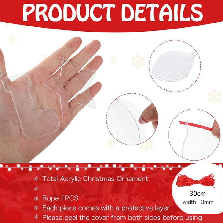 10pcs Clear Acrylic Christmas Decoration Hangers DIY Blank Xmas Tree Ornament With Rope