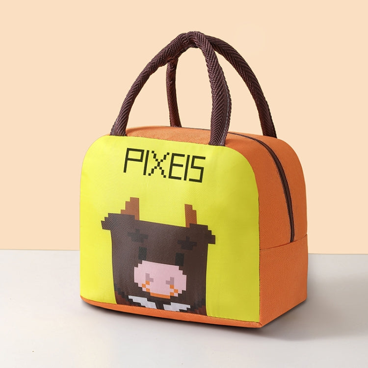 Student Portable Lunch Bag Cartoon Pixel Style Lunchbox Tote Bento Thermal Bag
