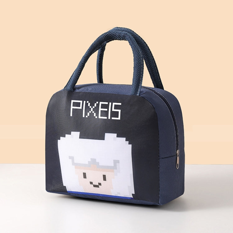 Student Portable Lunch Bag Cartoon Pixel Style Lunchbox Tote Bento Thermal Bag