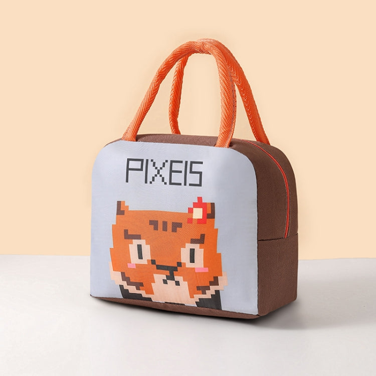 Student Portable Lunch Bag Cartoon Pixel Style Lunchbox Tote Bento Thermal Bag