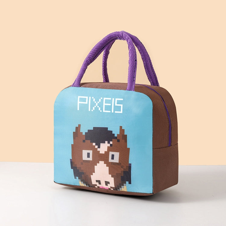 Student Portable Lunch Bag Cartoon Pixel Style Lunchbox Tote Bento Thermal Bag