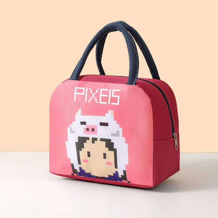 Student Portable Lunch Bag Cartoon Pixel Style Lunchbox Tote Bento Thermal Bag