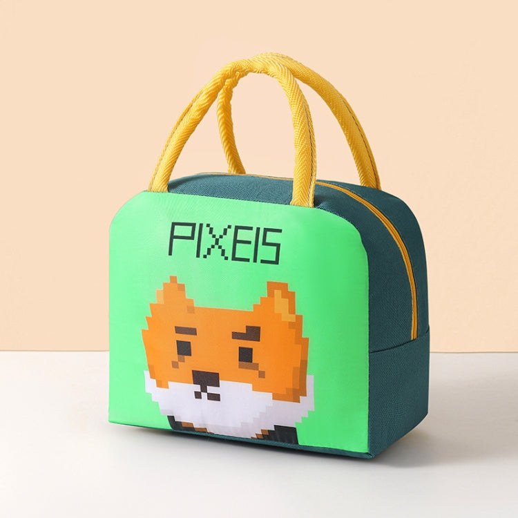 Student Portable Lunch Bag Cartoon Pixel Style Lunchbox Tote Bento Thermal Bag
