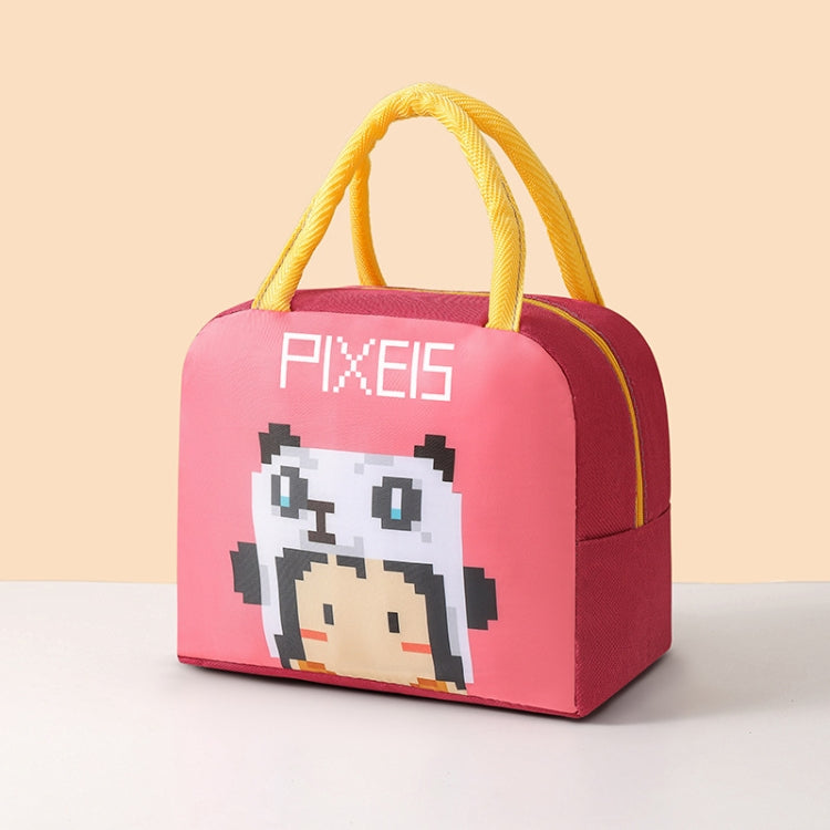 Student Portable Lunch Bag Cartoon Pixel Style Lunchbox Tote Bento Thermal Bag