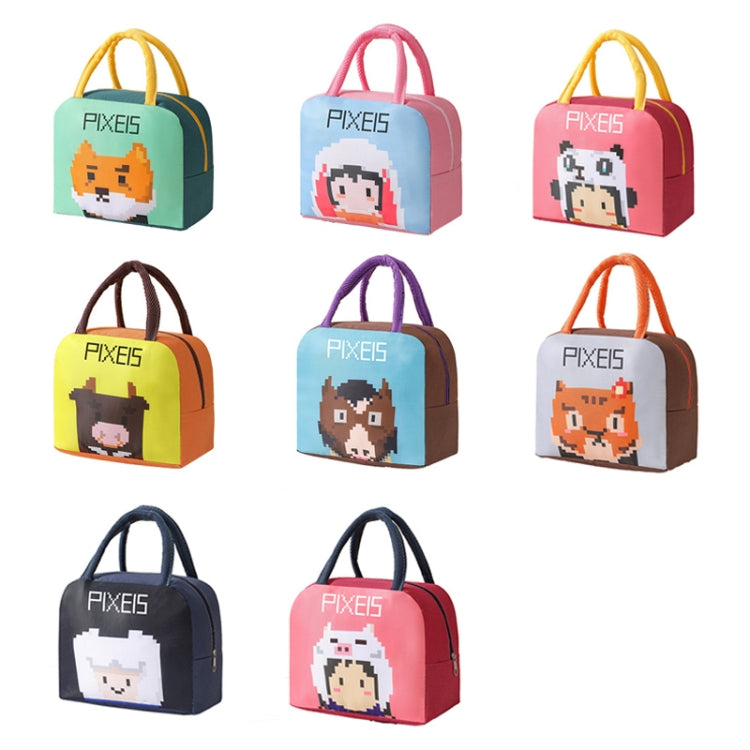Student Portable Lunch Bag Cartoon Pixel Style Lunchbox Tote Bento Thermal Bag