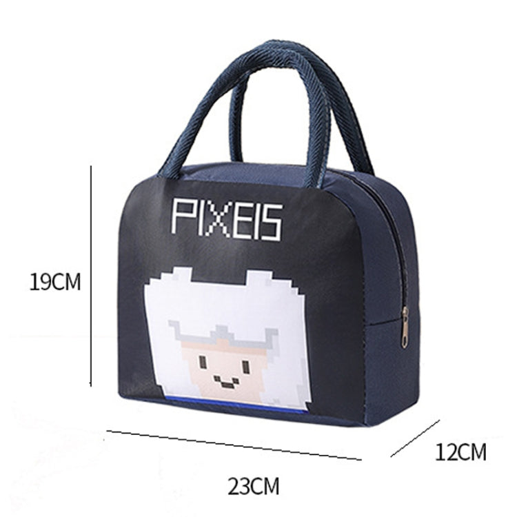 Student Portable Lunch Bag Cartoon Pixel Style Lunchbox Tote Bento Thermal Bag