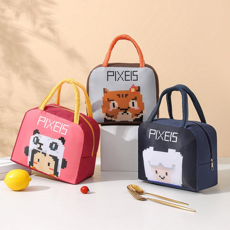 Student Portable Lunch Bag Cartoon Pixel Style Lunchbox Tote Bento Thermal Bag