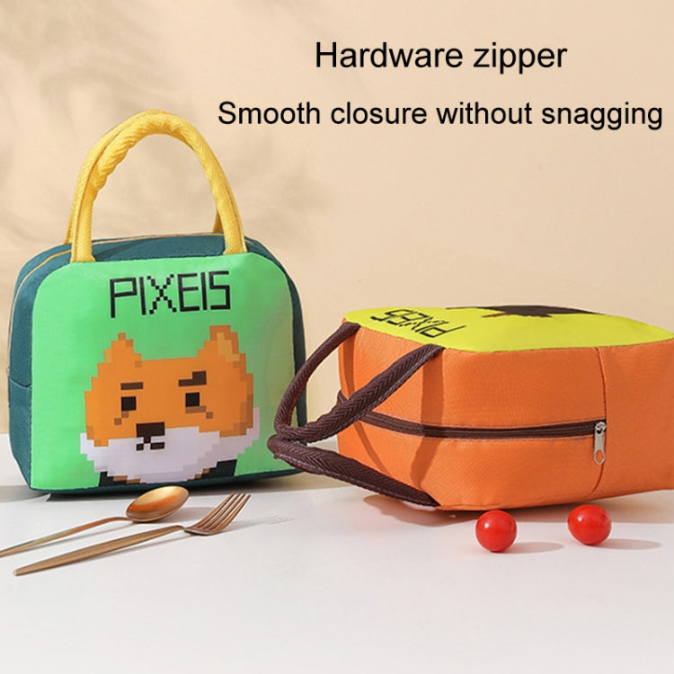 Student Portable Lunch Bag Cartoon Pixel Style Lunchbox Tote Bento Thermal Bag